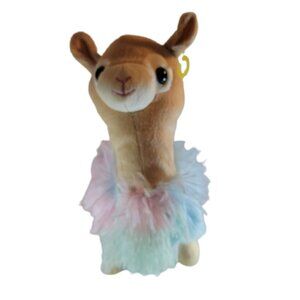 Small Tan Pink Blue Furry Plush Lama 9.5 Inches Tall
